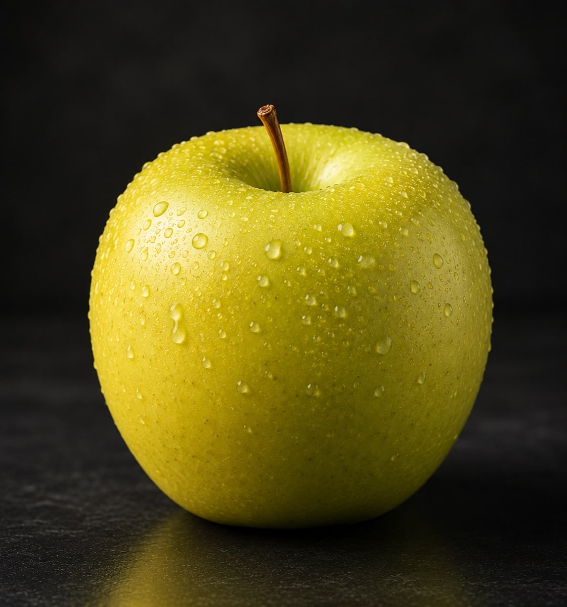 Fresh golden apple with water droplets